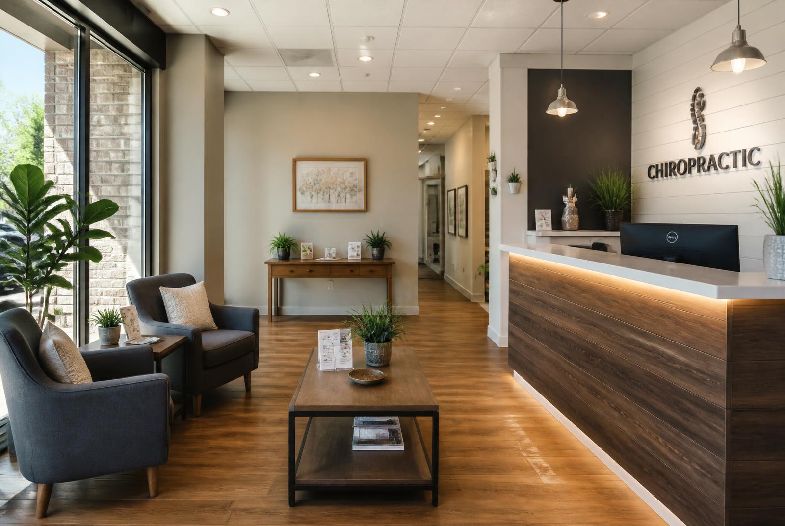 Welcoming chiropractic clinic reception area