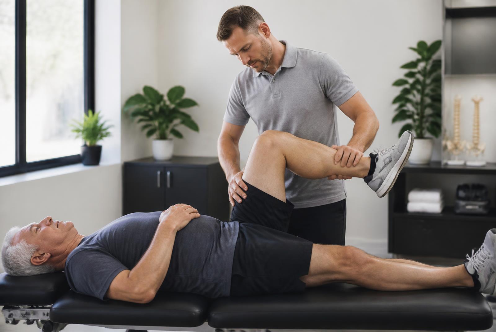 Chiropractor assessing leg and hip pain from sciatica